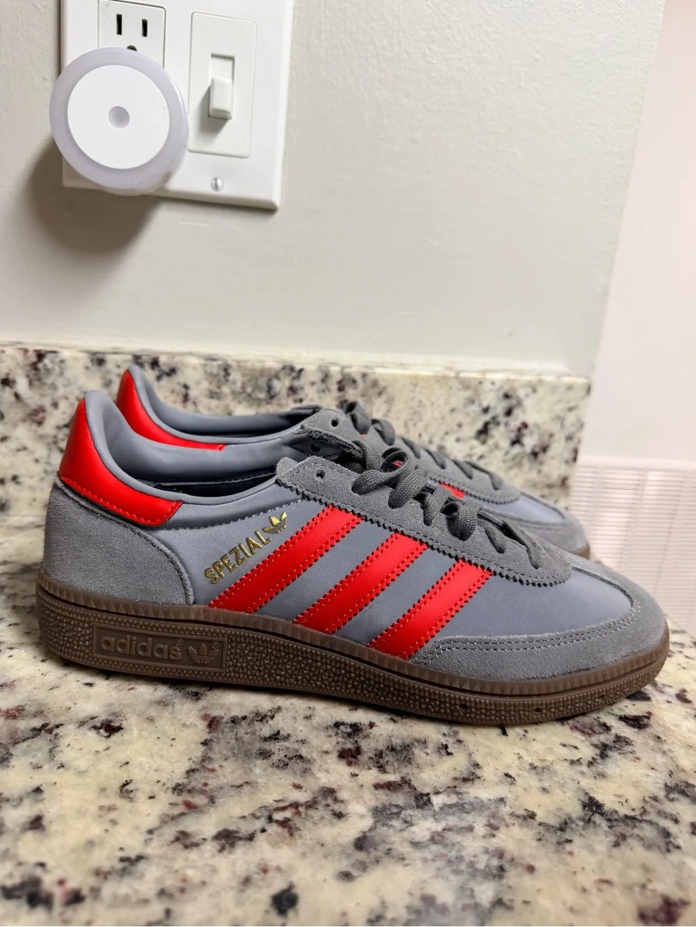 adidas Grey and Red Spezial Suede Sneakers